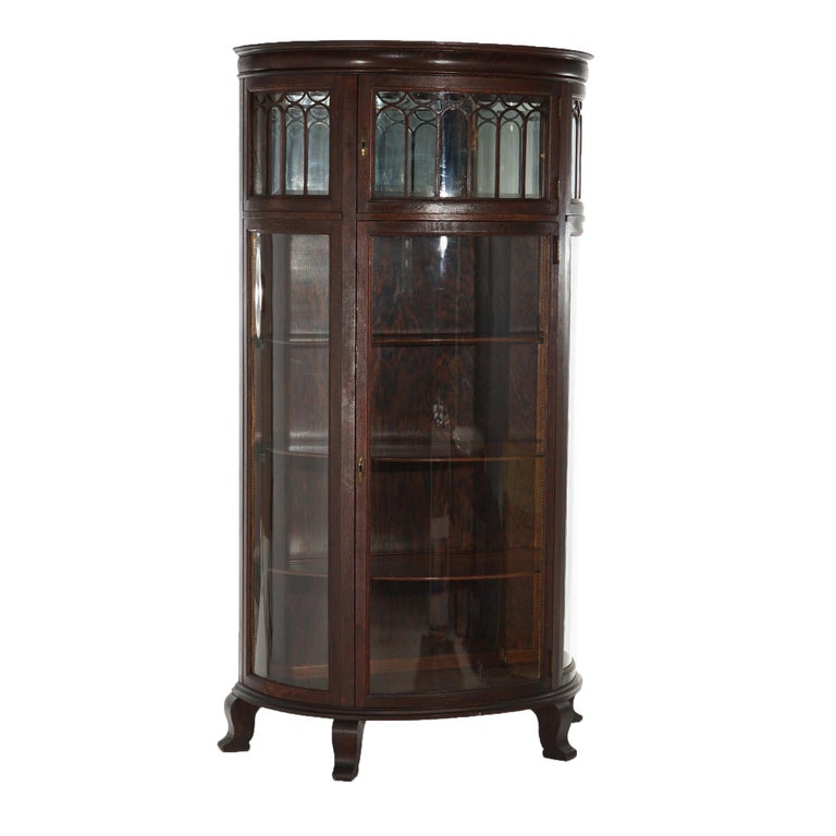 Antique RJ Horner Oak Curved Glass China Display Cabinet C1910