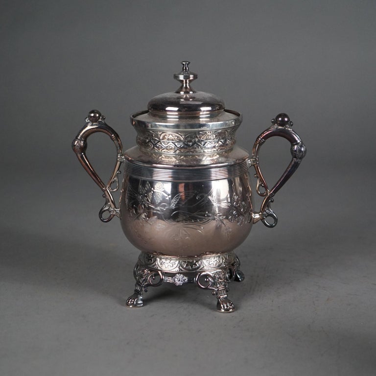 Five Piece Antique Clawfoot Silver Plated Tea Set C1890