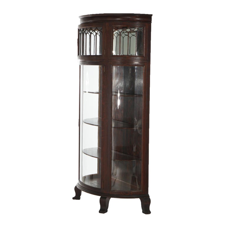 Antique RJ Horner Oak Curved Glass China Display Cabinet C1910