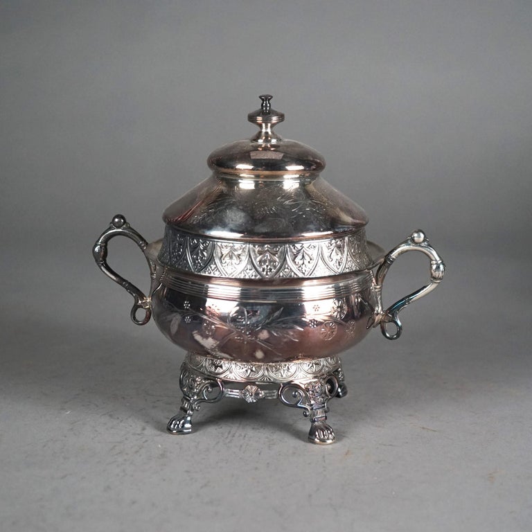Five Piece Antique Clawfoot Silver Plated Tea Set C1890