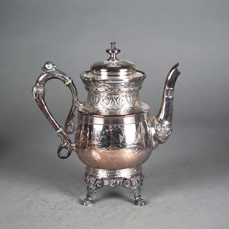 Five Piece Antique Clawfoot Silver Plated Tea Set C1890