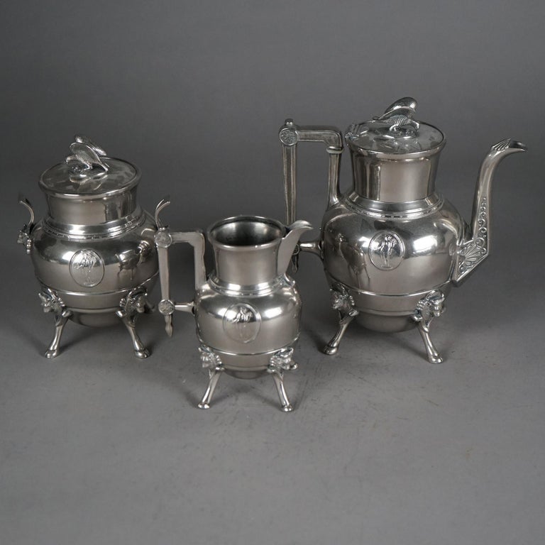 Three Piece Antique Figural Silver Plated Tea Set C1890