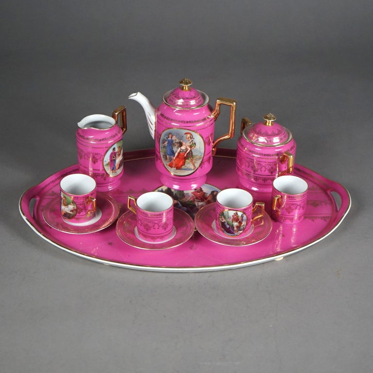 Eleven Piece Antique Royal Vienna Hand Painted & Gilt Porcelain Tea Set C1890