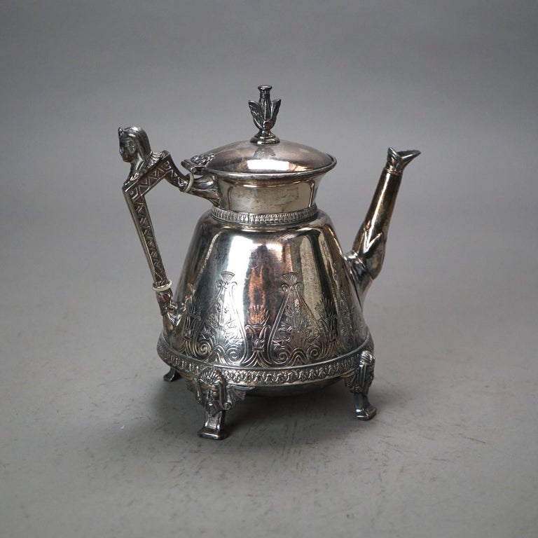 Two Piece Antique Silver Plated Figural & Footed Teapots C1890