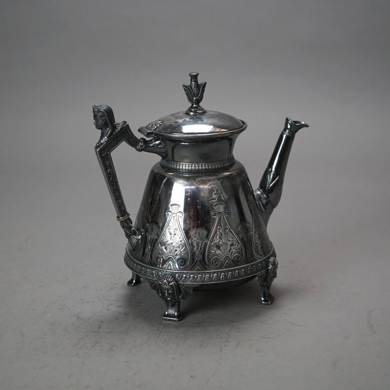 Two Piece Antique Silver Plated Figural & Footed Teapots C1890