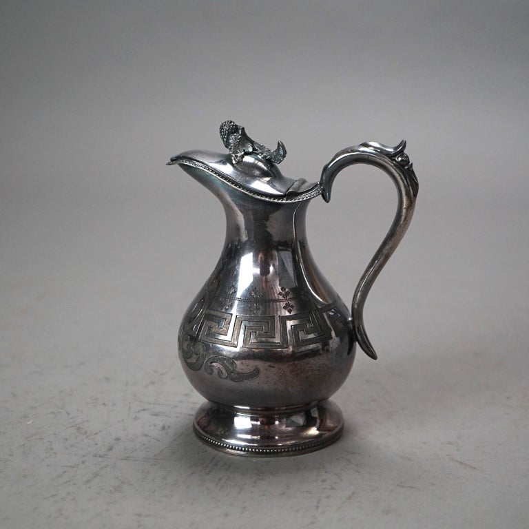 Two Piece Antique Silver Plated Creamer & Sugar Bowl Set with Greek Key C1890