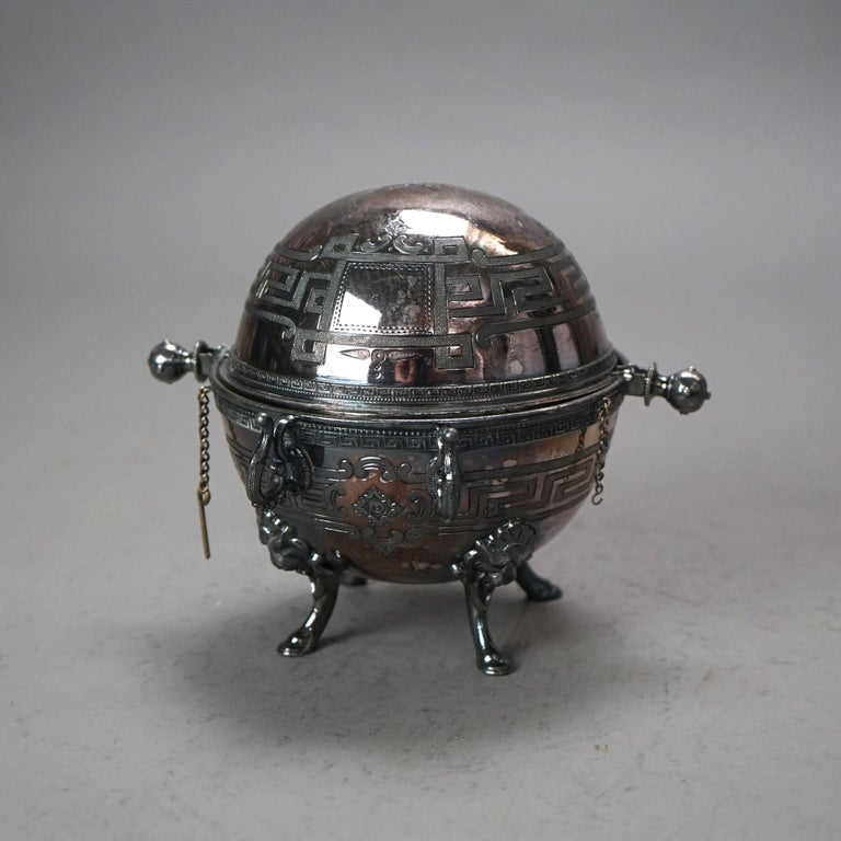 Two Piece Antique Silver Plated Creamer & Sugar Bowl Set with Greek Key C1890