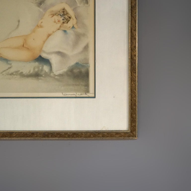 Antique Louis Icart Etching Of Reclining Nude Woman Signed C1920