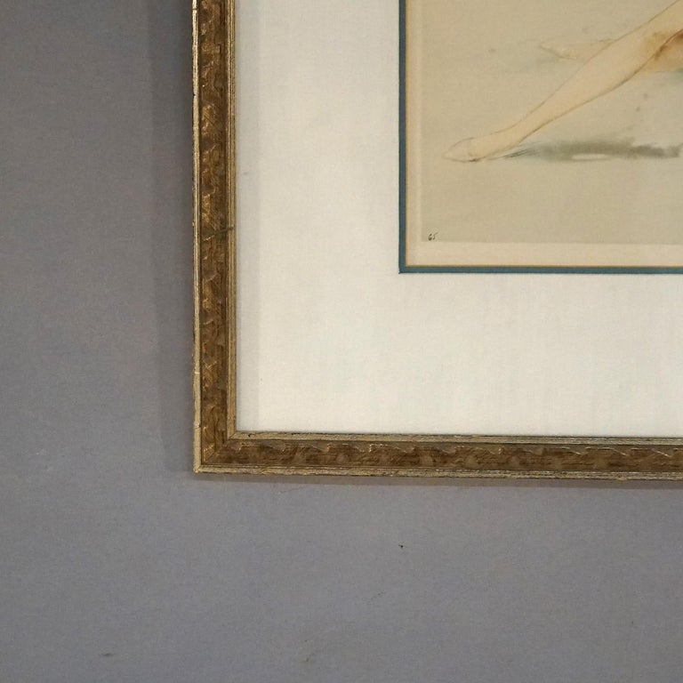Antique Louis Icart Etching Of Reclining Nude Woman Signed C1920