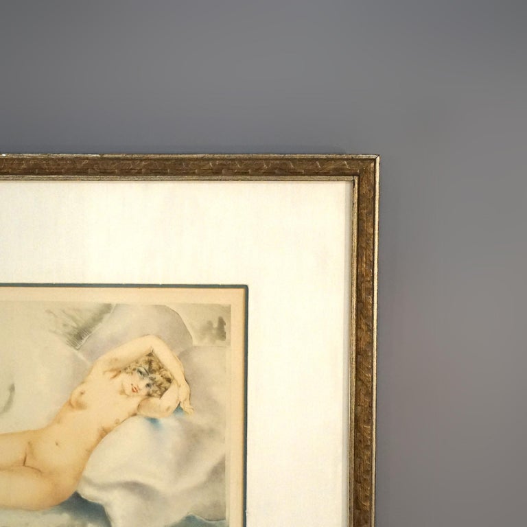 Antique Louis Icart Etching Of Reclining Nude Woman Signed C1920