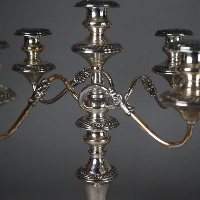 Pair of Antique Sheffield School Silver Plate Five-Light Candelabras c1890