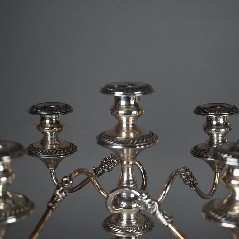 Pair of Antique Sheffield School Silver Plate Five-Light Candelabras c1890