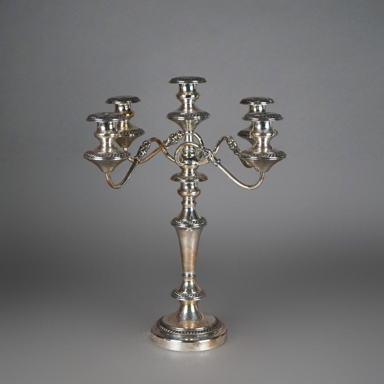Pair of Antique Sheffield School Silver Plate Five-Light Candelabras c1890