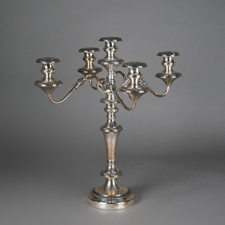 Pair of Antique Sheffield School Silver Plate Five-Light Candelabras c1890