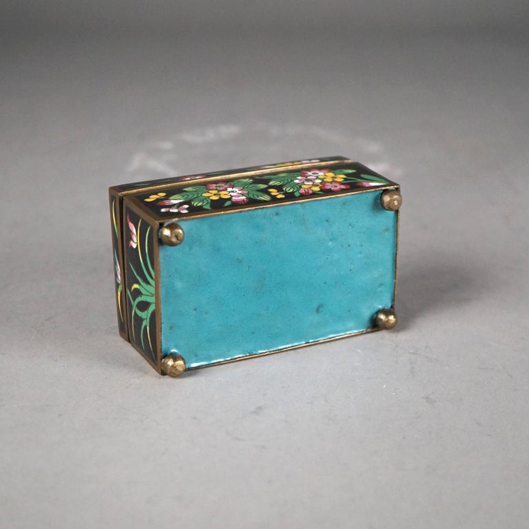 Antique Chinese Cloisonne Floral Enameled & Carved White Jade Dresser Box C1920