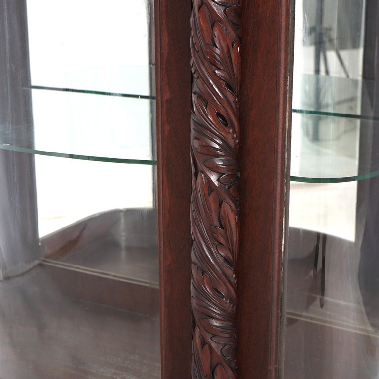Antique Second Empire Foliate Carved Mahogany Diminutive China Cabinet C1890
