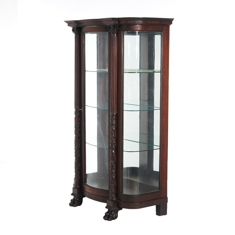 Antique Second Empire Foliate Carved Mahogany Diminutive China Cabinet C1890