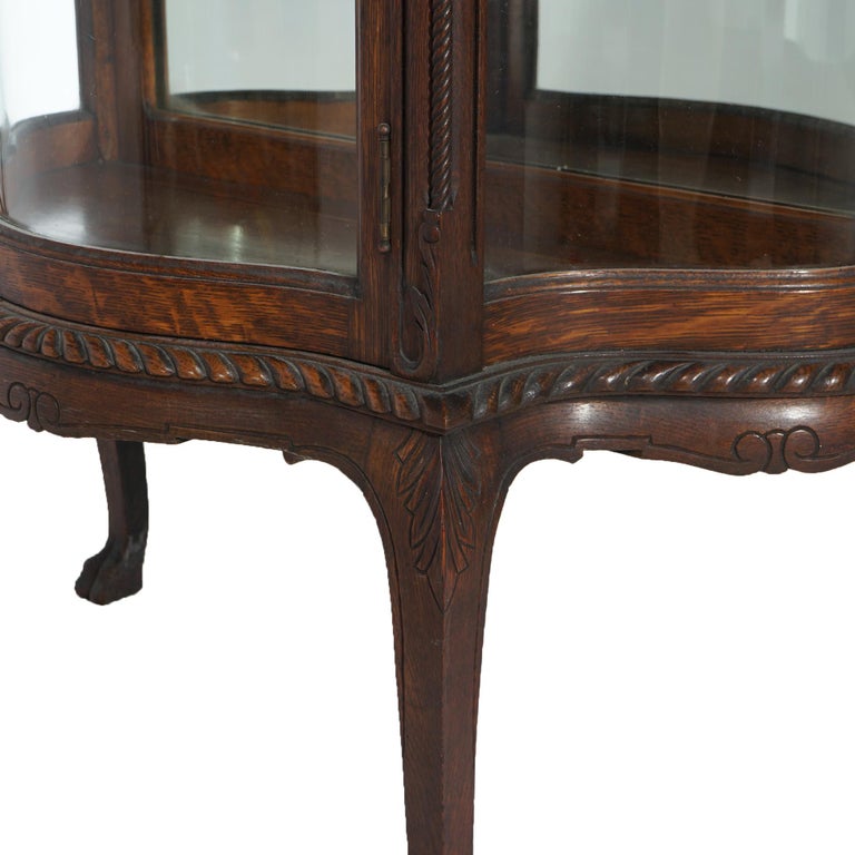 Antique RJ Horner Diminutive Oak Vitrine/China Cabinet, Carved Foliate, C1910