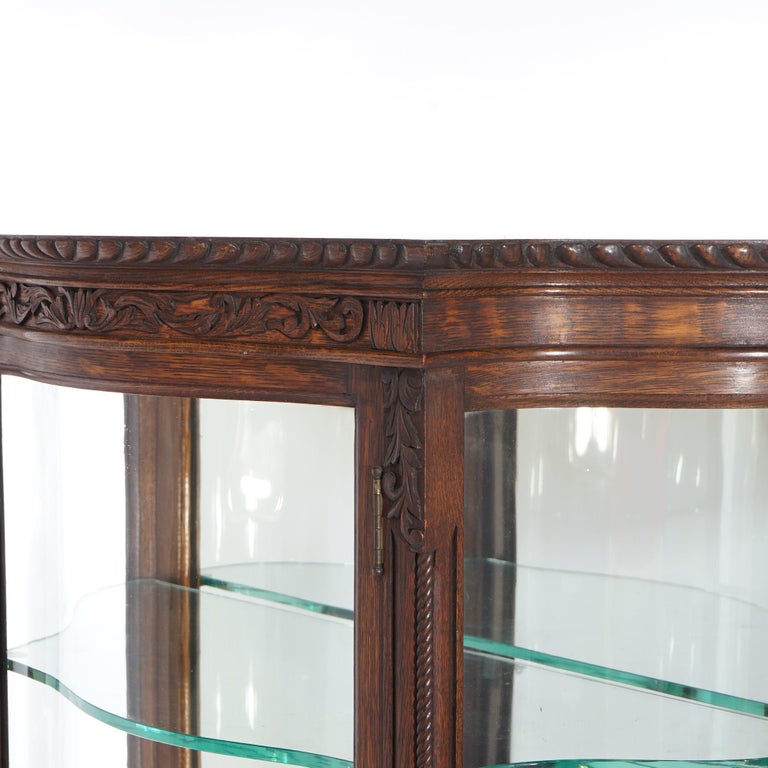 Antique RJ Horner Diminutive Oak Vitrine/China Cabinet, Carved Foliate, C1910
