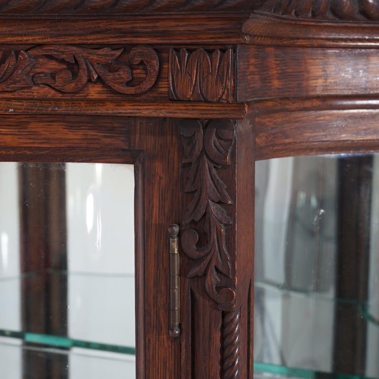 Antique RJ Horner Diminutive Oak Vitrine/China Cabinet, Carved Foliate, C1910