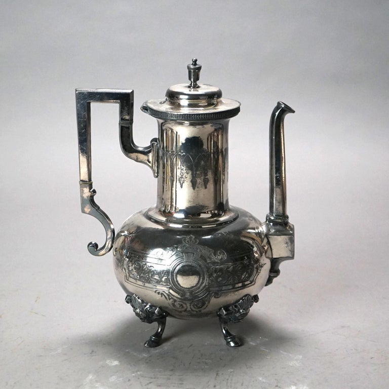 Seven Piece Antique Silver Plated Figural Deerfoot Tea Set C1890
