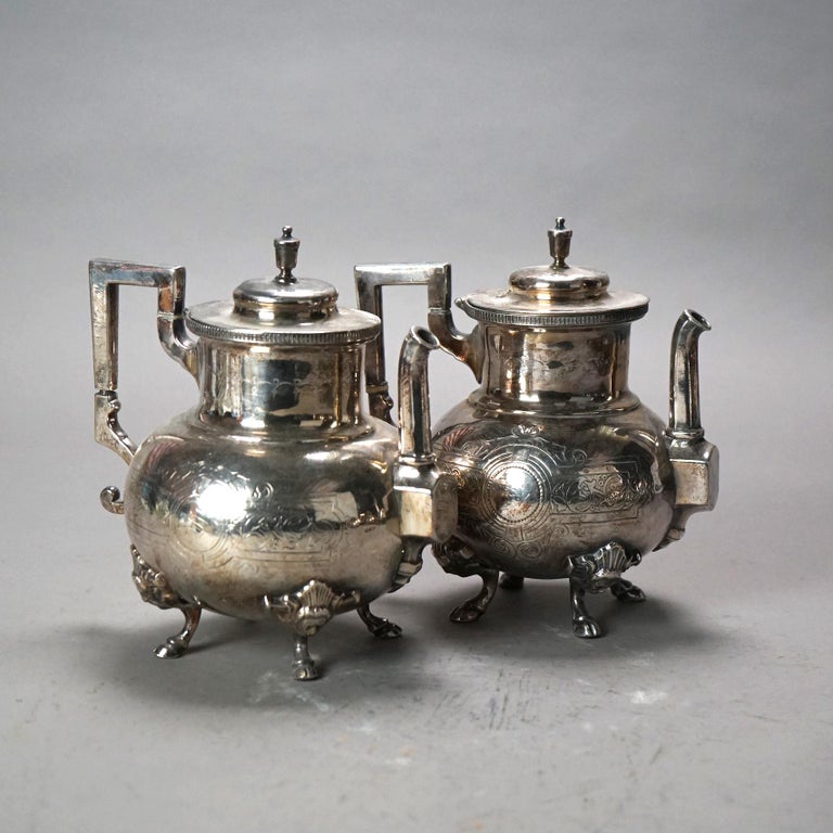 Seven Piece Antique Silver Plated Figural Deerfoot Tea Set C1890
