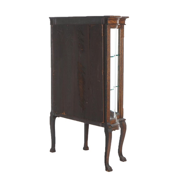 Antique RJ Horner Diminutive Oak Vitrine/China Cabinet, Carved Foliate, C1910