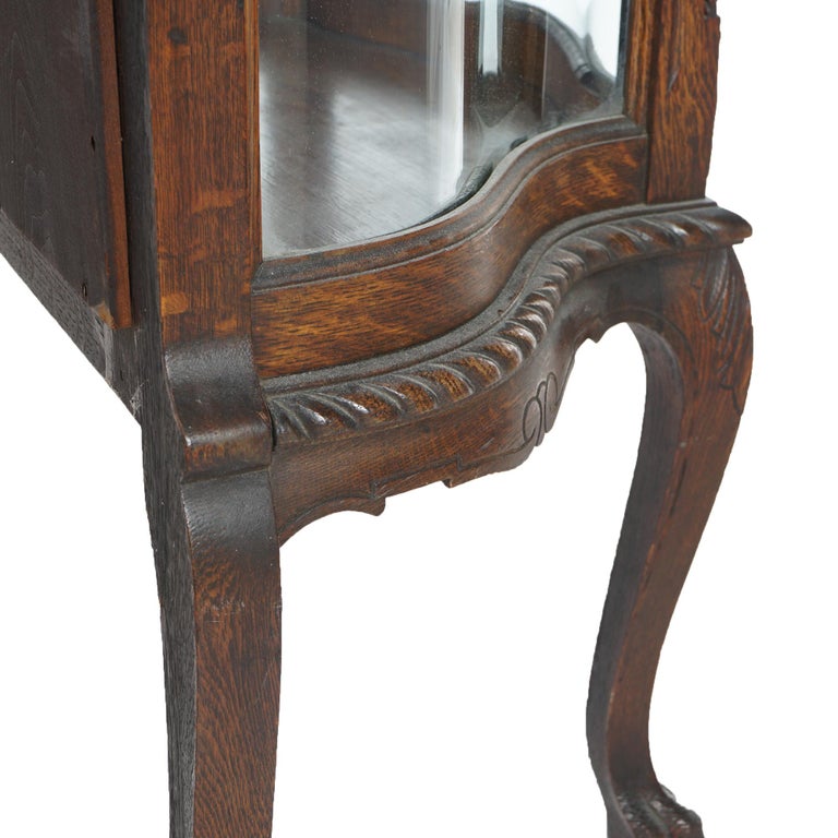 Antique RJ Horner Diminutive Oak Vitrine/China Cabinet, Carved Foliate, C1910