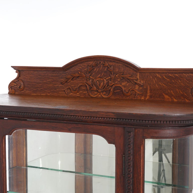 Antique RJ Horner Diminutive Oak Vitrine with Ribbon & Foliate Elements C1910