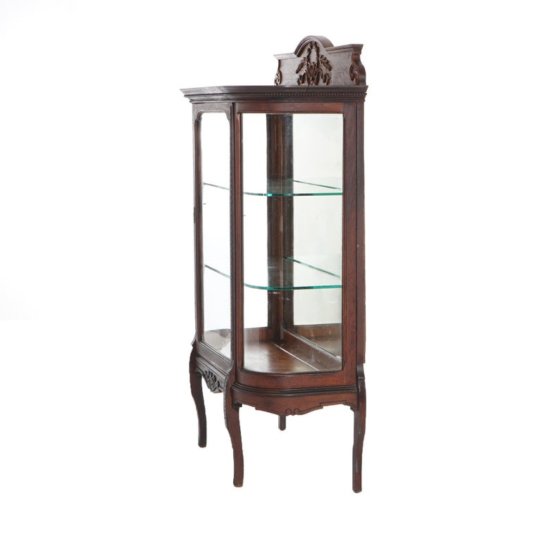 Antique RJ Horner Diminutive Oak Vitrine with Ribbon & Foliate Elements C1910