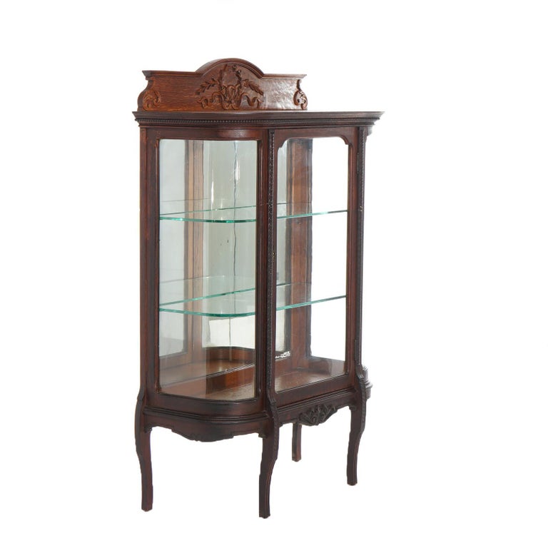 Antique RJ Horner Diminutive Oak Vitrine with Ribbon & Foliate Elements C1910