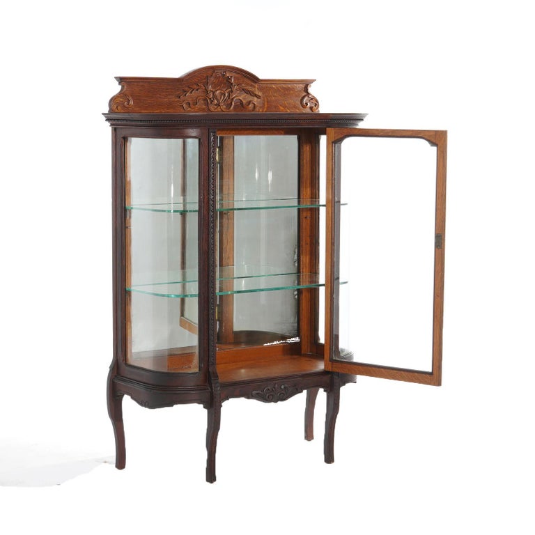 Antique RJ Horner Diminutive Oak Vitrine with Ribbon & Foliate Elements C1910