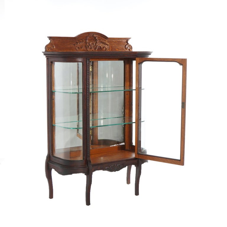 Antique RJ Horner Diminutive Oak Vitrine with Ribbon & Foliate Elements C1910