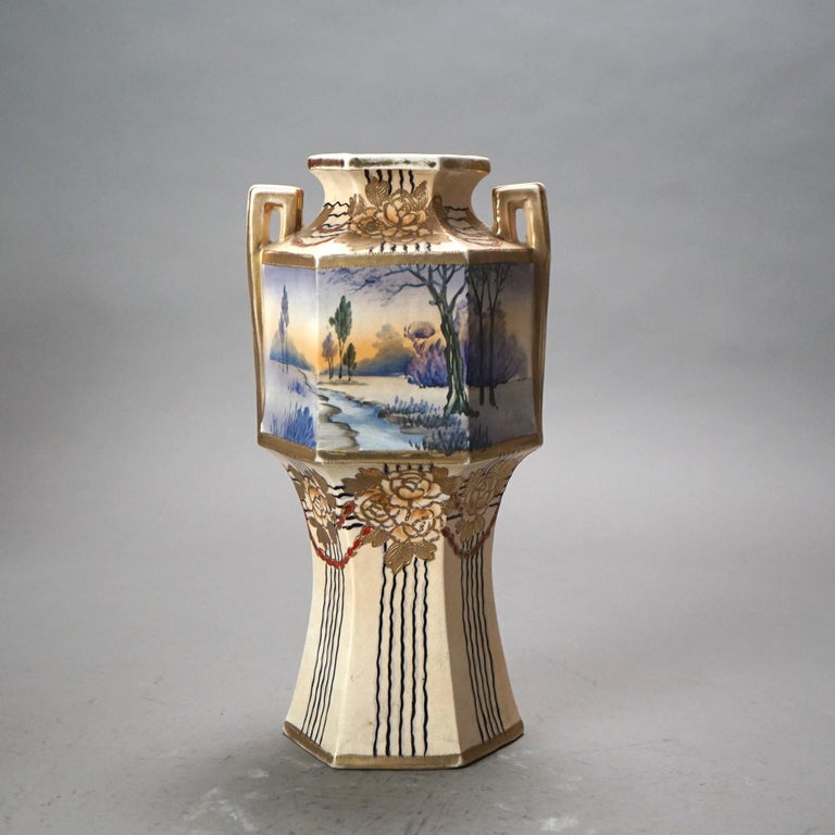 Six Antique Japanese Satsuma Hand Painted Pottery Vases C1920
