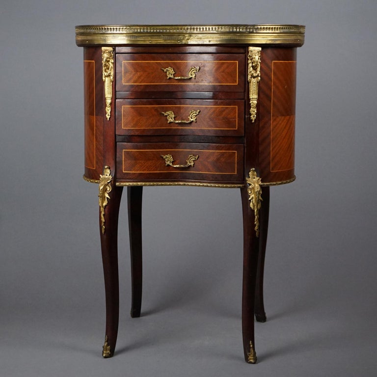Antique French Mahogany, Kingwood, Marble & Ormolu Kidney Shaped Side Table