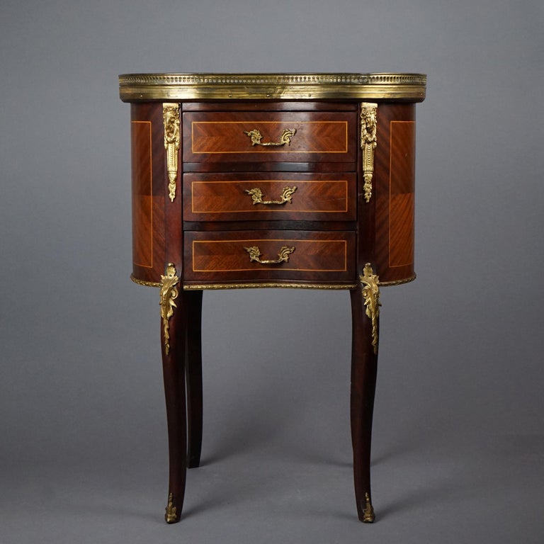 Antique French Mahogany, Kingwood, Marble & Ormolu Kidney Shaped Side Table