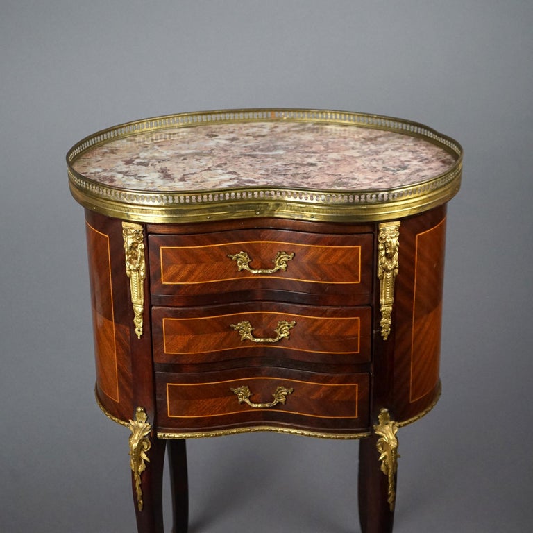 Antique French Mahogany, Kingwood, Marble & Ormolu Kidney Shaped Side Table