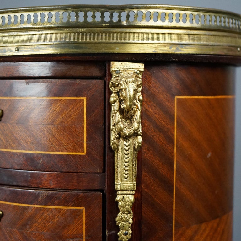 Antique French Mahogany, Kingwood, Marble & Ormolu Kidney Shaped Side Table