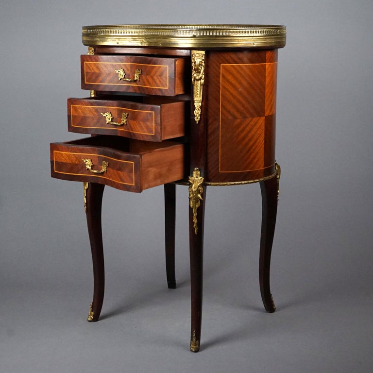 Antique French Mahogany, Kingwood, Marble & Ormolu Kidney Shaped Side Table
