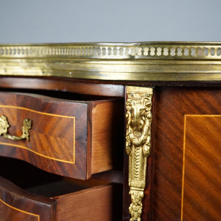 Antique French Mahogany, Kingwood, Marble & Ormolu Kidney Shaped Side Table