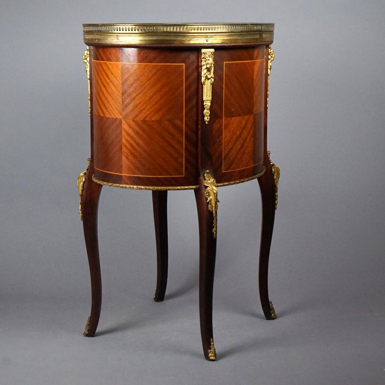 Antique French Mahogany, Kingwood, Marble & Ormolu Kidney Shaped Side Table
