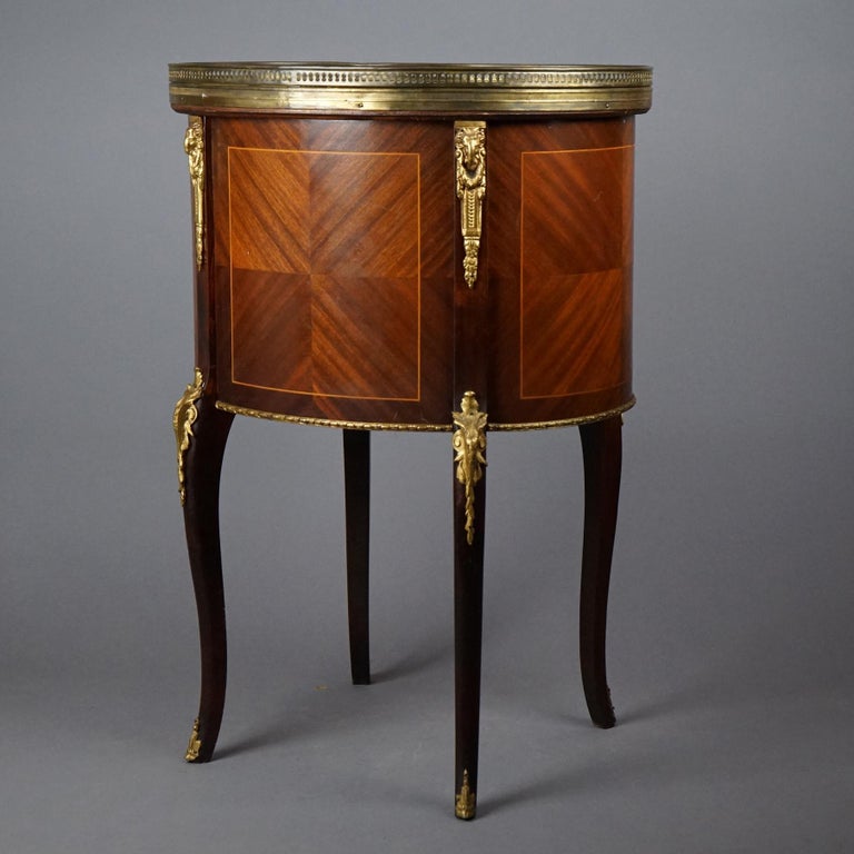 Antique French Mahogany, Kingwood, Marble & Ormolu Kidney Shaped Side Table