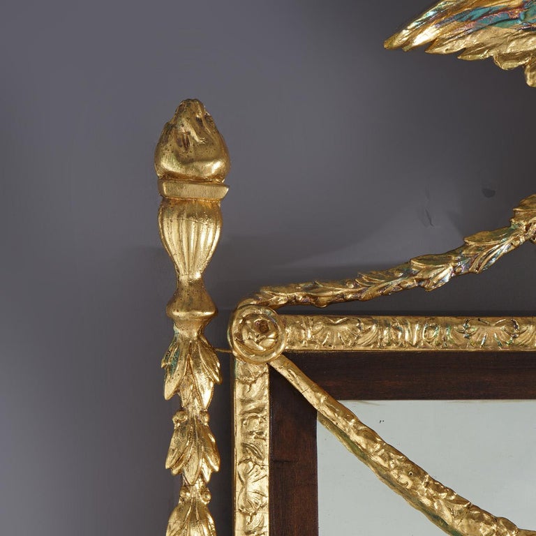 Oversized Federal Giltwood & Mahogany Wall Mirror with Eagle & Bellflowers 20thC
