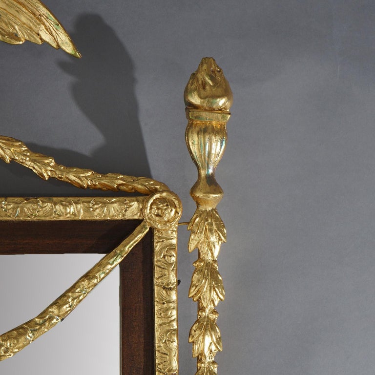 Oversized Federal Giltwood & Mahogany Wall Mirror with Eagle & Bellflowers 20thC