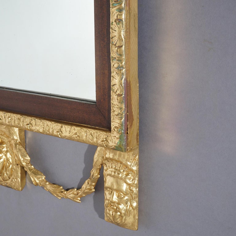 Oversized Federal Giltwood & Mahogany Wall Mirror with Eagle & Bellflowers 20thC
