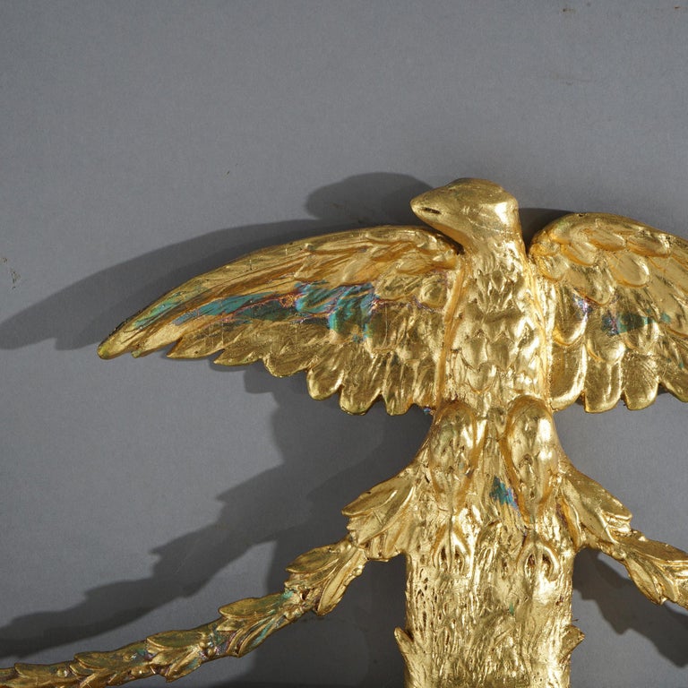 Oversized Federal Giltwood & Mahogany Wall Mirror with Eagle & Bellflowers 20thC