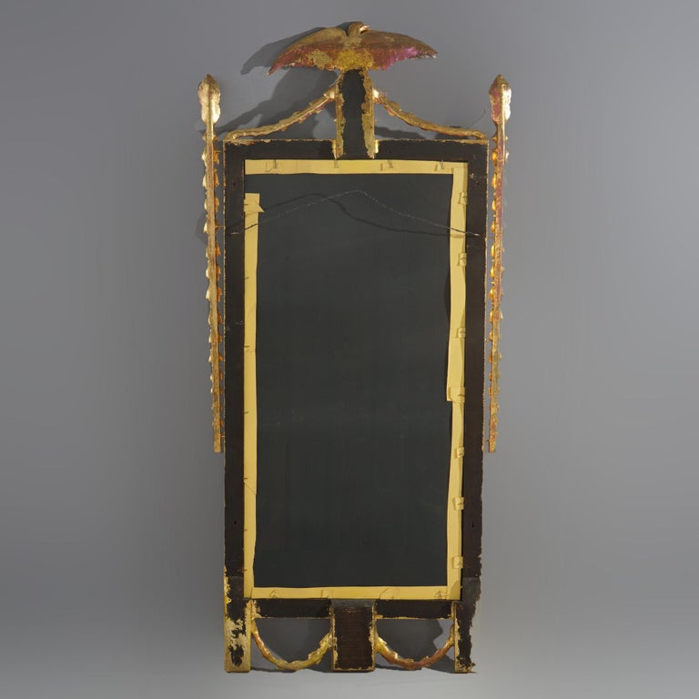 Oversized Federal Giltwood & Mahogany Wall Mirror with Eagle & Bellflowers 20thC