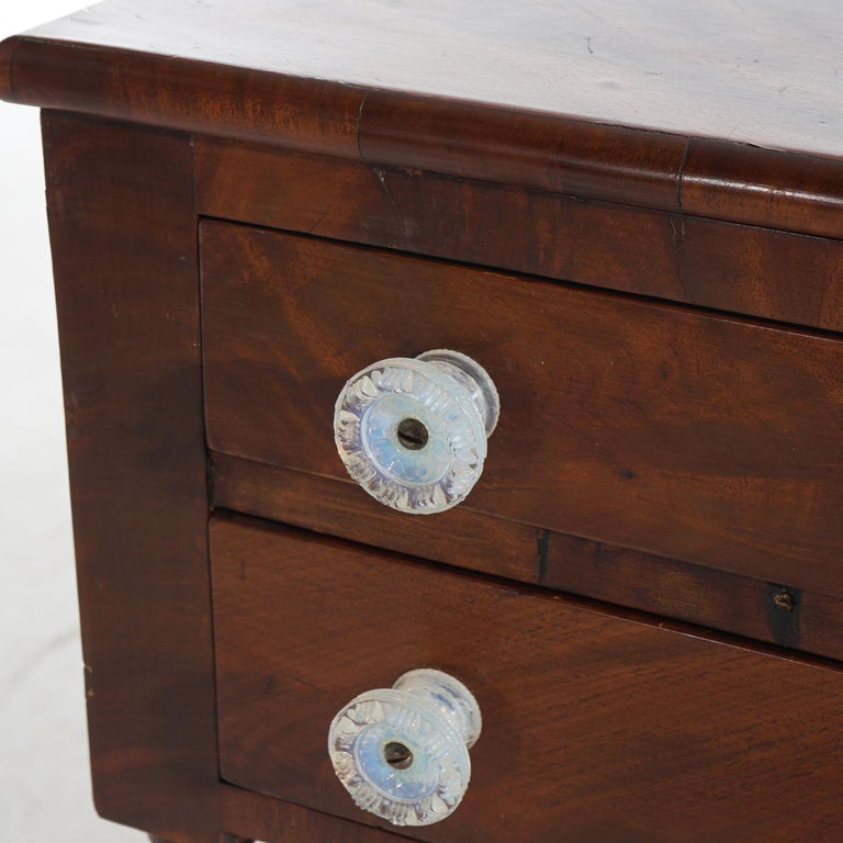 Antique American Empire Carved Flame Mahogany Two-Drawer Sewing Table c1840