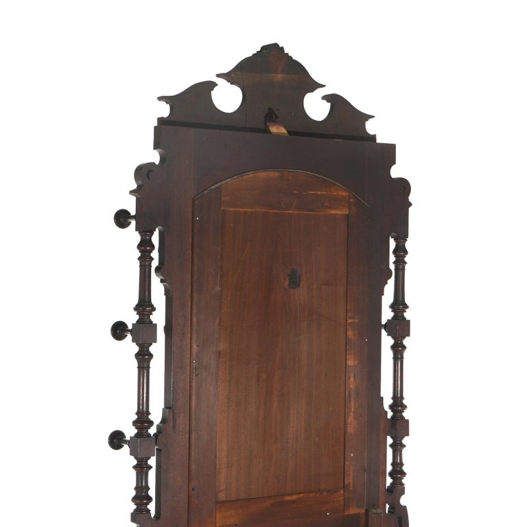 Antique Renaissance Revival Carved Walnut Figural Marble Top Hall Tree c1880