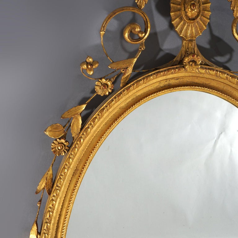 Large Giltwood Oval Wall Mirror with Floral, Foliate & Scroll Elements 20thC